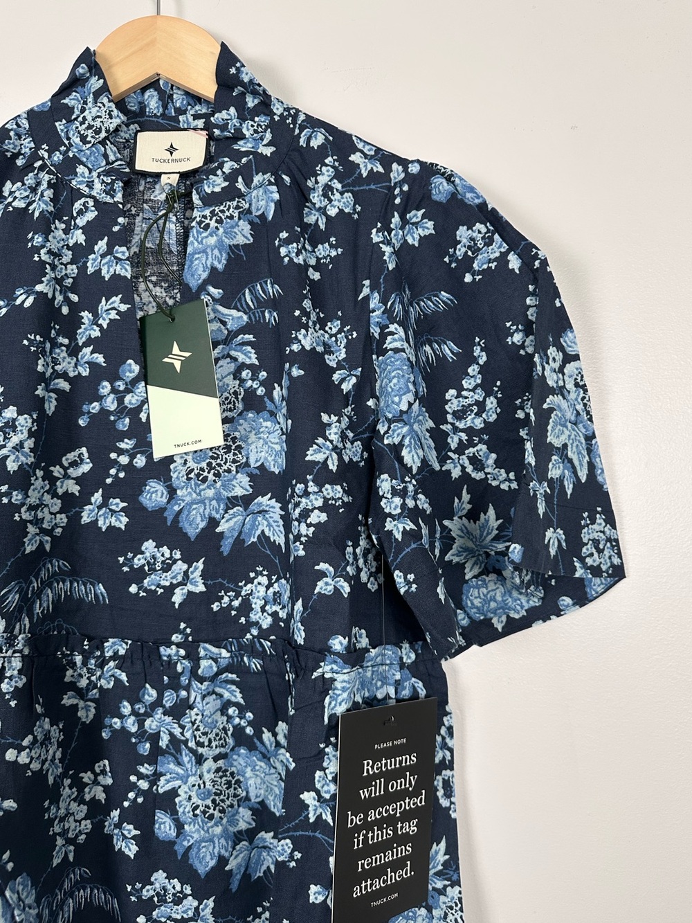 TUCKERNUCK Twilight Garden Crawford Dress Blue Floral Tiered Mini Linen Blend - Picture 8 of 9